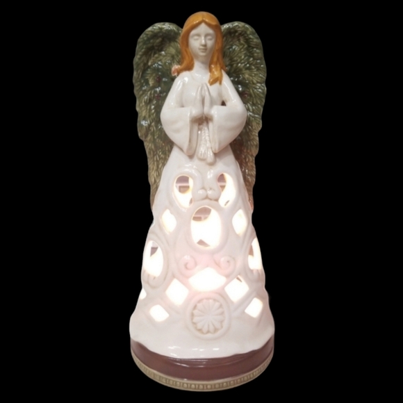 Praying Winged Angel Illuminated Reticulated Skirt‎ Christmas Angel 10" - Picture 9 of 10